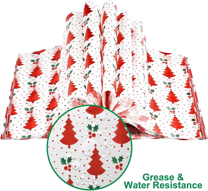 Ocmoiy 100 Sheets Christmas Wax Paper 10" x 10" Sandwich Wrapping Paper, Colored Decorative Deli Parchment Food Basket Liners for Wrapping Holiday Treats, Candy, Cookies (Xmas Tree & Holly Leave) - Image 4